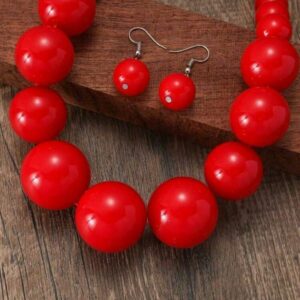 ACC012 - Set 3 piezas collar y aretes rojo
