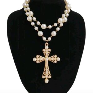 ACC013 - 2 Piezas collar cruz perla