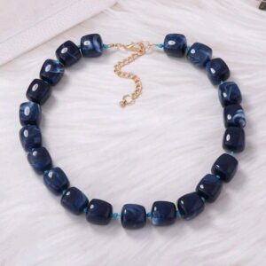 ACC023 - Collar de cuentas acrílicas cuadradas geométricas azul marino